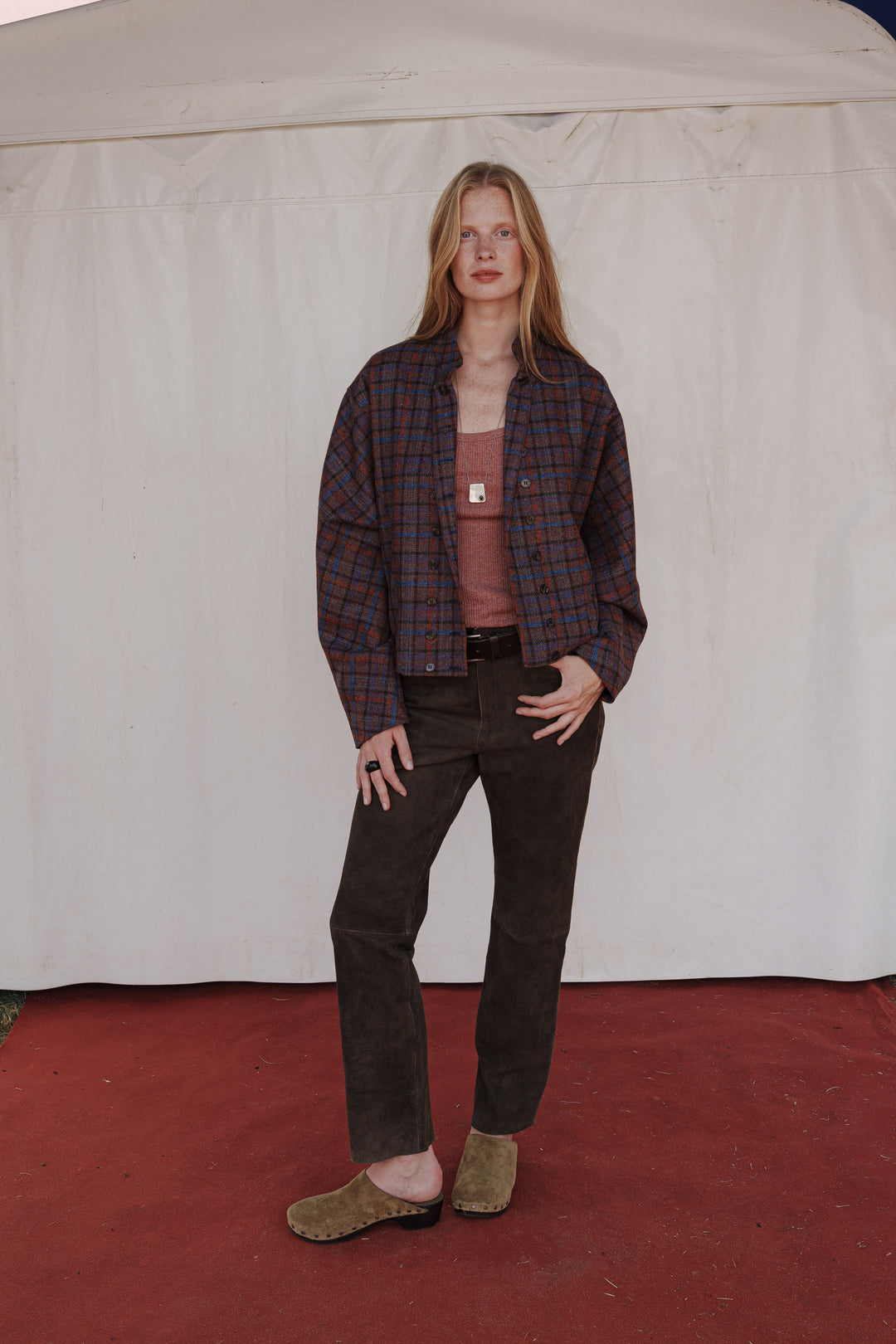 CHAQUETA NIBA CUADROS GRANATE