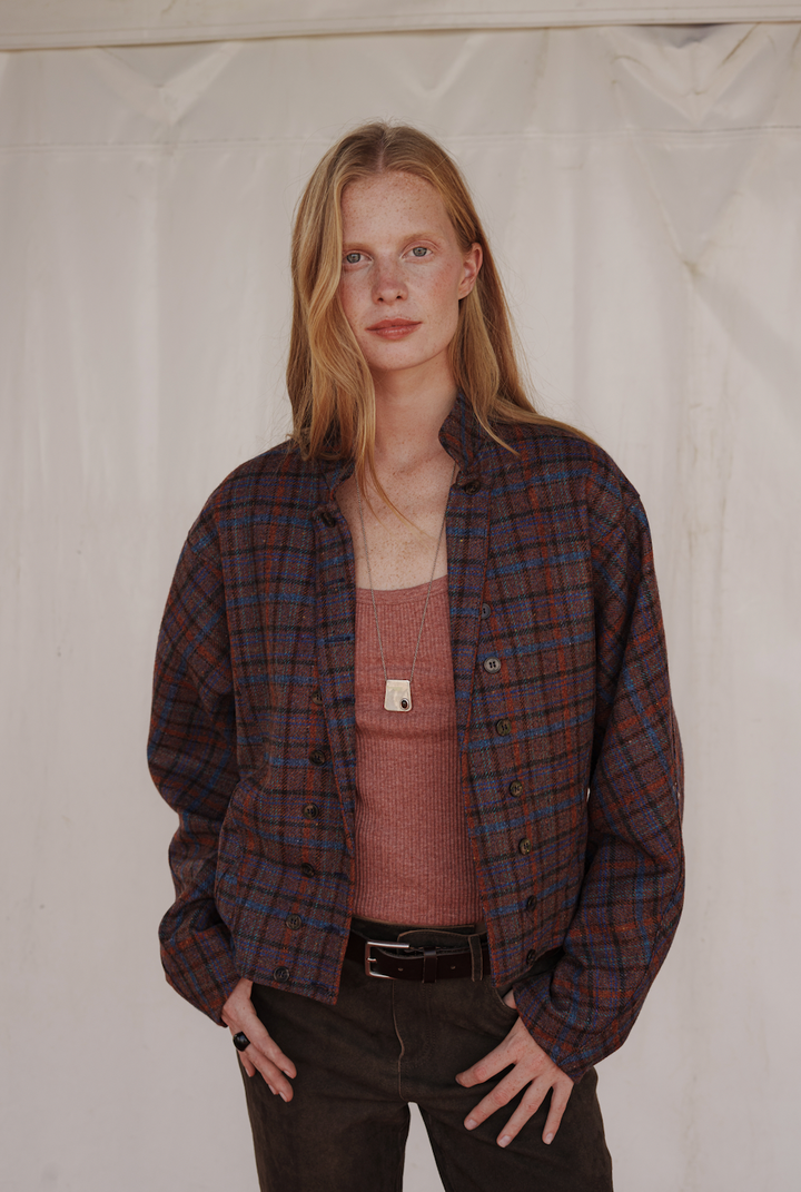 CHAQUETA NIBA CUADROS GRANATE